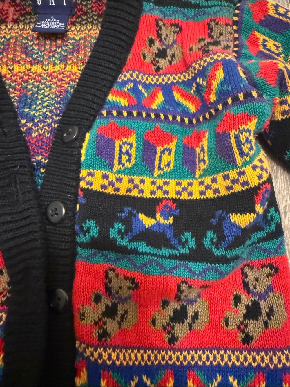 Gap Baby Vintage 90s Teddy Bear Christmas Cardigan Size 12-18 Months - Picture 3 of 5
